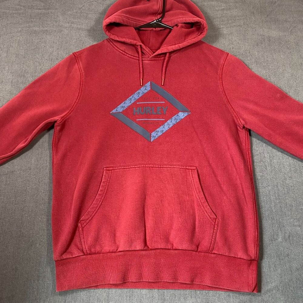 Hurley Red Hooded Sweatshirt Front Logo Graphic Kangaroo Pocket Mens Size M